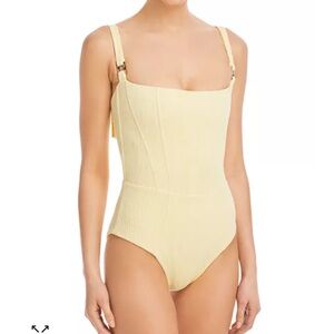 Revel Rey Light Butter Yellow corset style One-Piece Swimsuit new